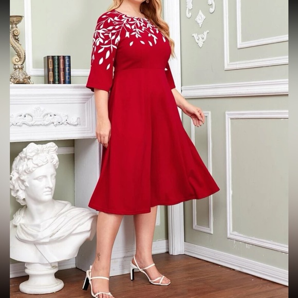 Floral leaf print midi dress - Picture 5 of 5